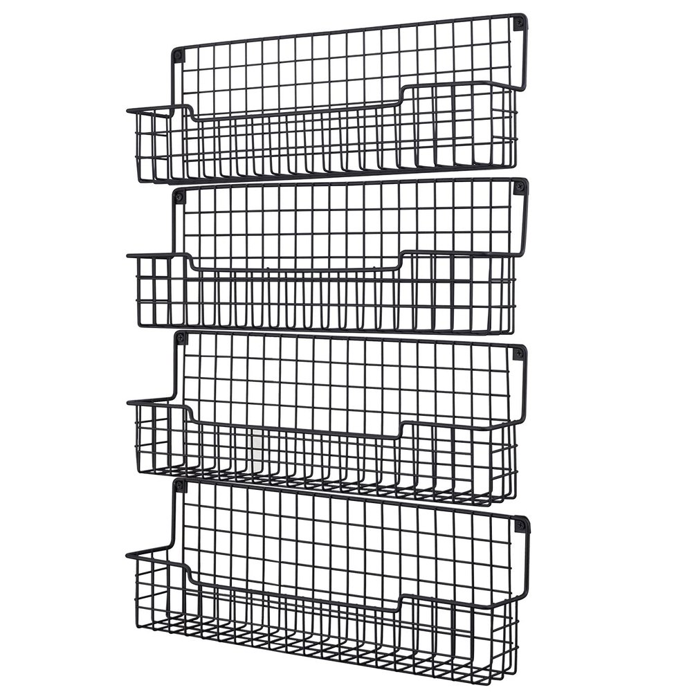 AURIKAR Spice Rack Wall Mount, Spice Organizer for Cabinet & Pantry Door, Set of 4 Hanging Spice Rack Saving Space for Kitchen, Black