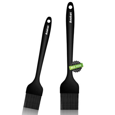 Anaeat 2 Pack Silicone Basting Pastry Brushes - Heat Resistant Brush with Soft Bristles, Hygienic One-Pieces Design, Marinade Brush Great in Baking for Spreading Oil Butter Sauce BBQ Grill (Black)