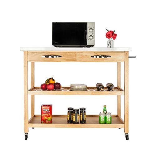 MNSSRN Kitchen Cart, Modern Rolling Kitchen, Industrial Kitchen Bar Counter and Service Cart. Mobile Kitchen Cart with Stainless Steel Table Top Two Drawers Two Shelves