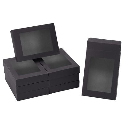 NBEADS 24 Pcs Black Gift Box, Fold Paper Boxes Cookie Boxes Bakery Boxes Kraft Treat Boxes with Window 5.7x4.1x1 for Party Favor Bakery and Jewelry Packaging