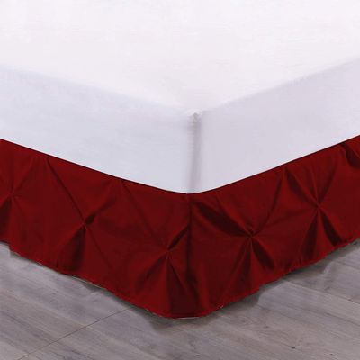 Bed Skirt - Pinch Pleat Pintuck Dust Ruffle with Split Corner 21" Drop Bed Skirt, Ultra Soft 100% Cotton 800 Thread Count Luxury Pinch Pleated Bed Skirt, King Size, Burgundy