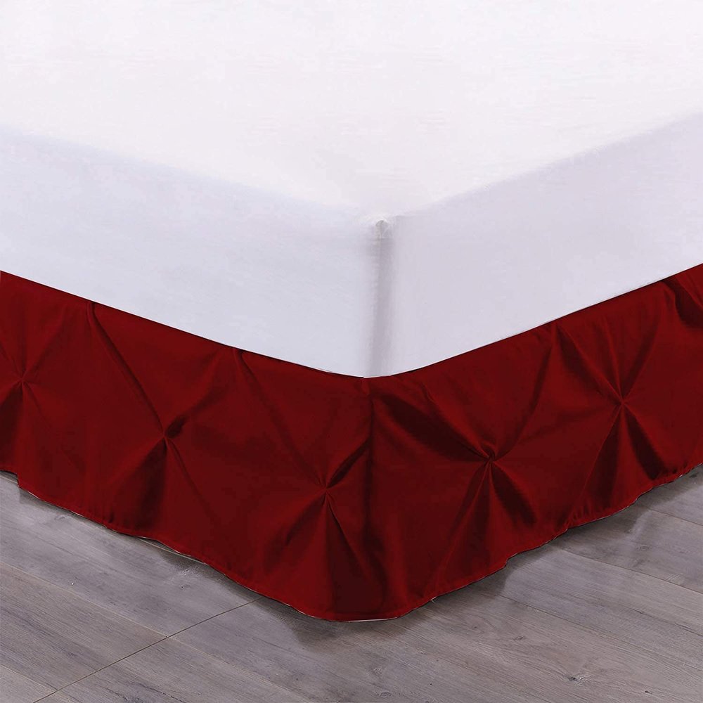 Bed Skirt - Pinch Pleat Pintuck Dust Ruffle with Split Corner 21" Drop Bed Skirt, Ultra Soft 100% Cotton 800 Thread Count Luxury Pinch Pleated Bed Skirt, King Size, Burgundy