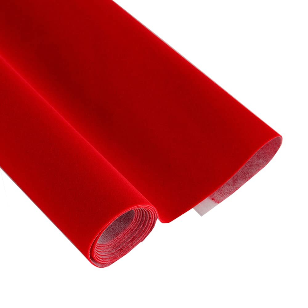 14.5"x78.7" Self Adhesive Velvet Drawer Liner Roll Felt Fabric Velvet Flocking Liner for Jewelry Drawer Box Shelf Crafts (Red)