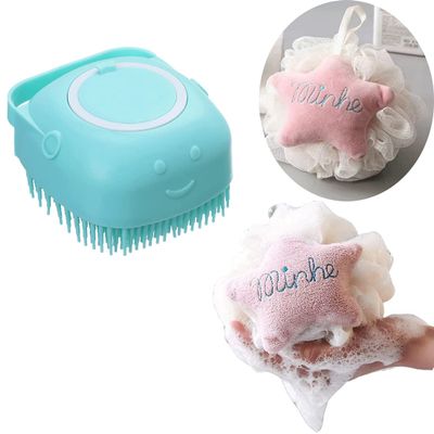 GYDMEG Reusable Silicone Body Brush Shower Scrubber with Shower Gel Dispenser, Soft Silicone Bath Massage Body Brush Exfoliating Shower Brush, Shower Loofah Brush for Children Men Women Pet (Blue)