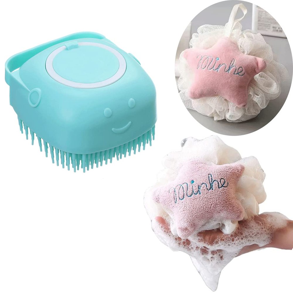 GYDMEG Reusable Silicone Body Brush Shower Scrubber with Shower Gel Dispenser, Soft Silicone Bath Massage Body Brush Exfoliating Shower Brush, Shower Loofah Brush for Children Men Women Pet (Blue)