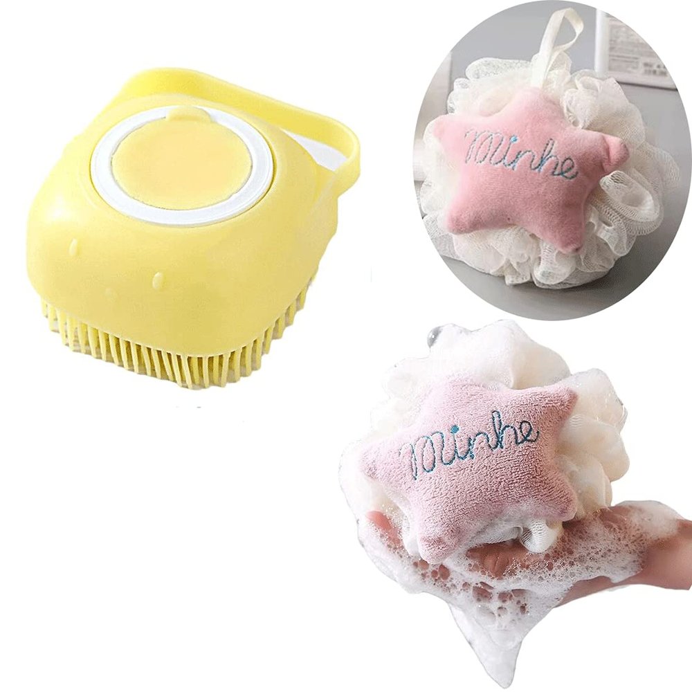 GYDMEG Reusable Silicone Body Brush Shower Scrubber with Shower Gel Dispenser, Soft Silicone Bath Massage Body Brush Exfoliating Shower Brush, Shower Loofah Brush for Children Men Women Pet (Yellow)