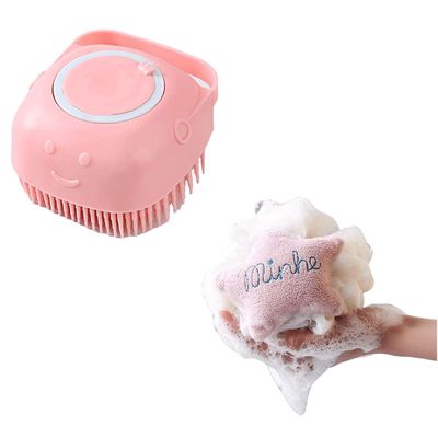 GYDMEG Reusable Silicone Body Brush Shower Scrubber with Shower Gel Dispenser, Soft Silicone Bath Massage Body Brush Exfoliating Shower Brush, Shower Loofah Brush for Children Men Women Pet (Pink)