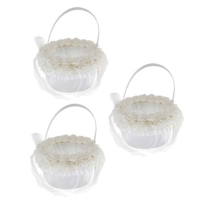 AMLESO 3Pcs Flower Girl Basket White Flower Basket, Wedding Basket for Matrimony