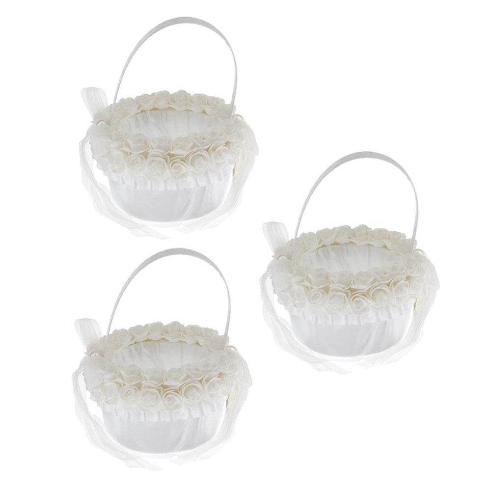 AMLESO 3Pcs Flower Girl Basket White Flower Basket, Wedding Basket for Matrimony