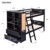 Twin Over Twin Bunk Bed for Kids, Wood Multi-Functional Combination of Bunk Bed Frame with Full-Length Guardrails and Ladder, Bookcase, Drawers (Espresso) view 2