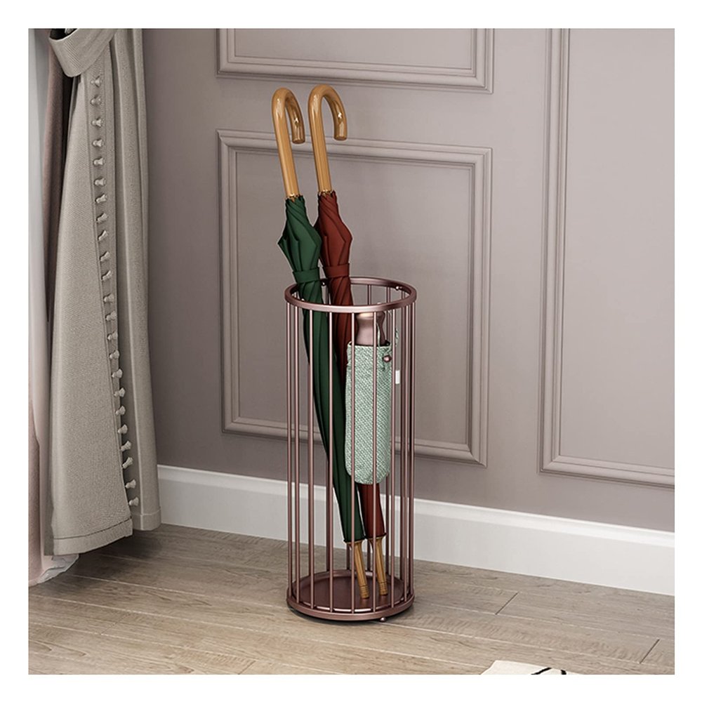Umbrella Rack Hua Modern Light Luxury Umbrella Rack Metal Craft, Home Hotel Office Umbrella Storage Rack, with Drip Tray and Hook, 24x24x58cm (Color : Brown)