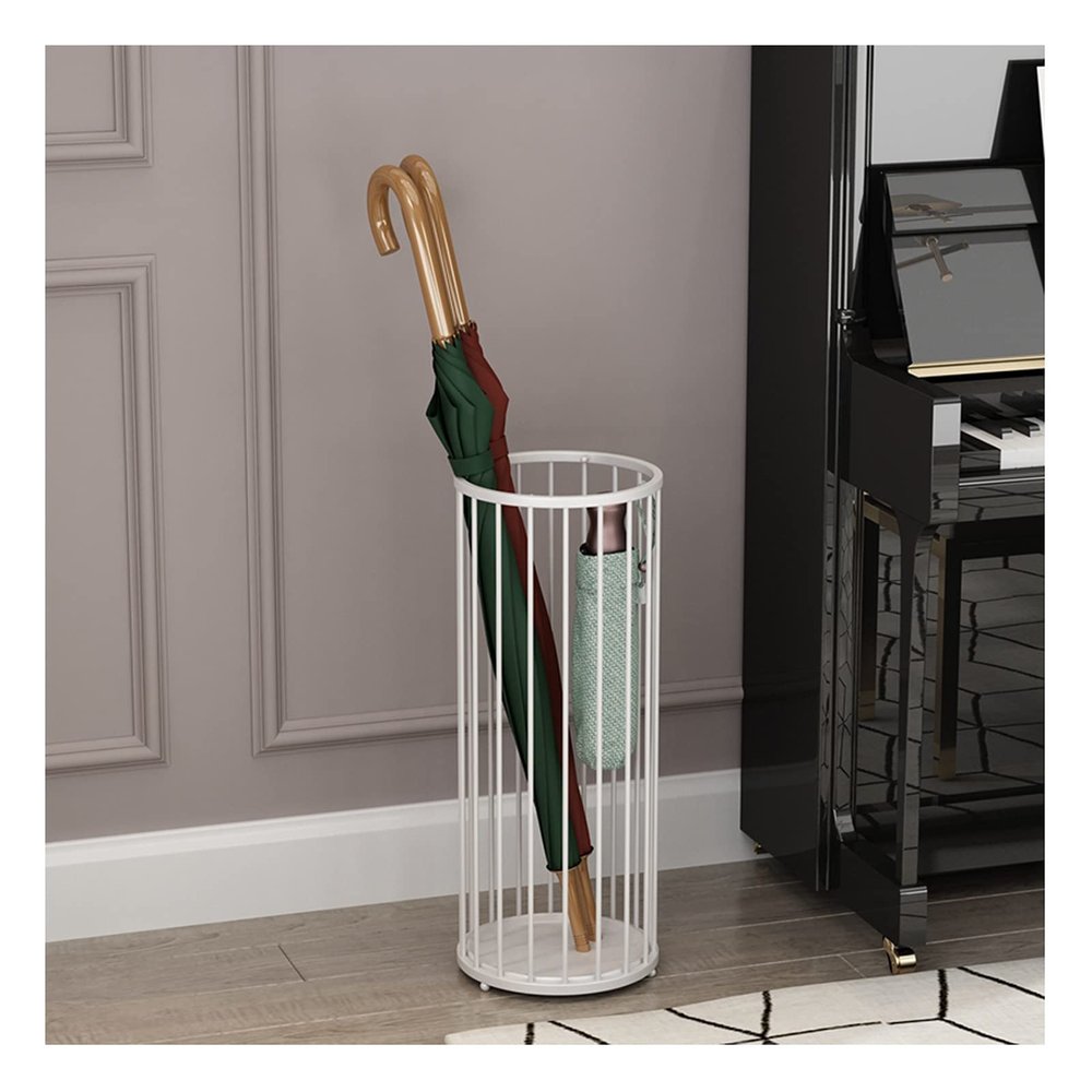 Umbrella Rack Hua Modern Light Luxury Umbrella Rack Metal Craft, Home Hotel Office Umbrella Storage Rack, with Drip Tray and Hook, 24x24x58cm (Color : White)