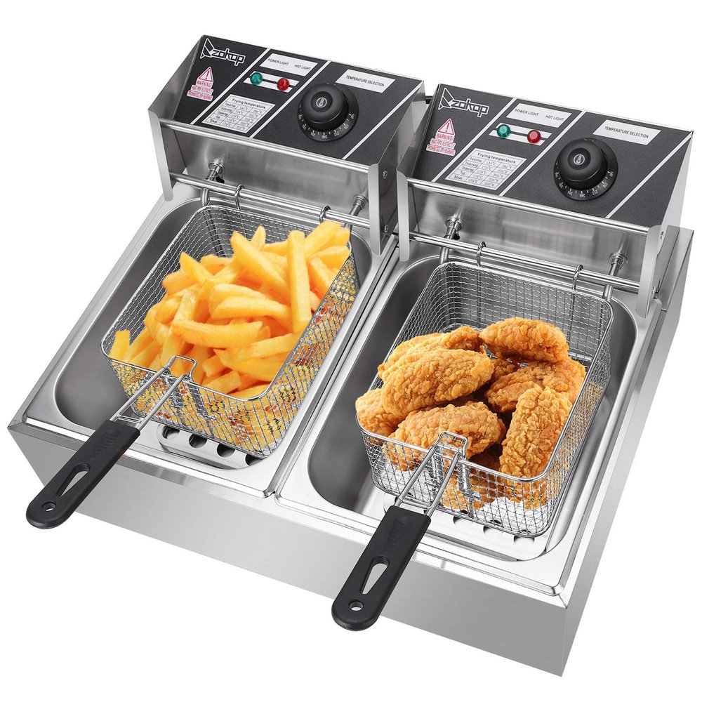 ZOKOP Deep Fryer 12.7QT12L Stainless Steel Double Cylinder Electric Fryer with Baskets Filters,Electric Fryer for Turkey,French Fries,Donuts