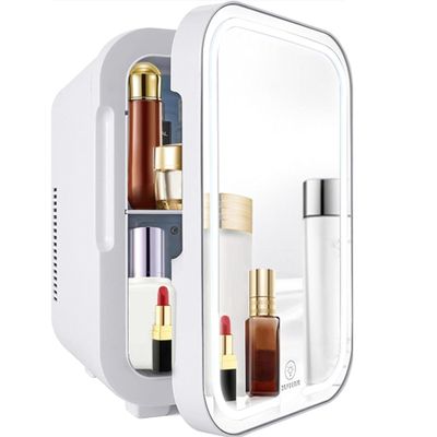 ZLPTEAM Mini Fridge with Mirror Door & Adjustable LED Lights - 8L Cosmetic Skincare Fridge for Bedroom,Dorm,Mini Car Refrigerator Portable Quiet Cooling,Gift for Women