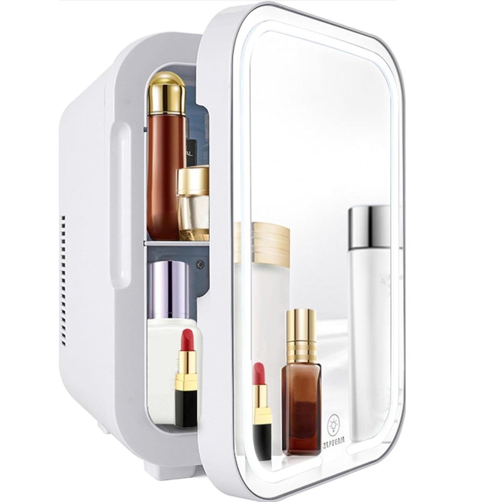 ZLPTEAM Mini Fridge with Mirror Door & Adjustable LED Lights - 8L Cosmetic Skincare Fridge for Bedroom,Dorm,Mini Car Refrigerator Portable Quiet Cooling,Gift for Women