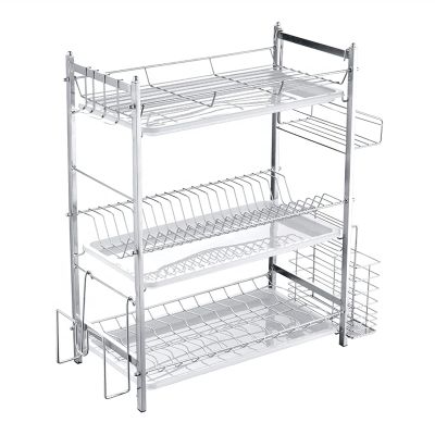 3-layer Stainless Steel Metal Kitchen Storage Rack Basket Storage Box Dish Drain Rack Dish Drying Rack With Tray To Save Space And Easy To Clean 50 24 63 Cm ZDXY