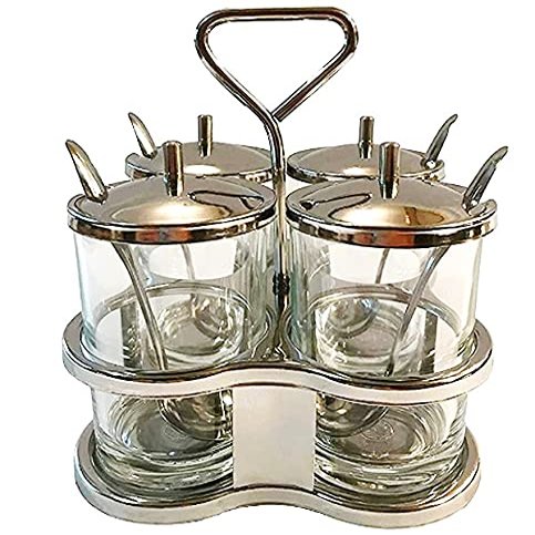 Thai Kitchen Stainless Steel Seasoning Container Set Seasoning Box Kitchen Seasoning Storage Tool (4 Piece with 4 Spoons)
