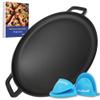 16 Inch Cast Iron Pizza Pan Round Griddle by StarBlue with FREE Silicone Handles and 30 Recipes Ebook Pre-Seasoned Comal, Kitchen Essentials for Pizza Lovers, Baking, Grill, BBQ, Stove Oven Safe view 1