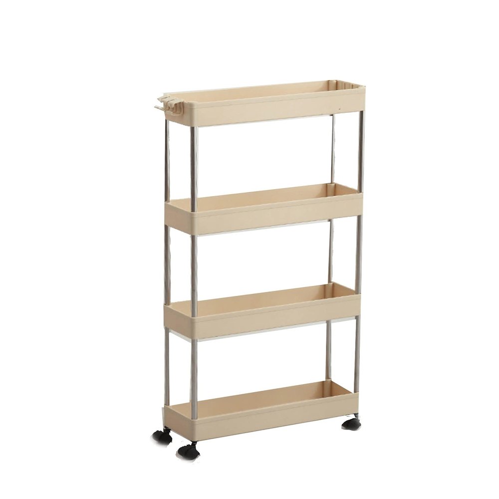 Kitchen Wagon, Slim with Casters, Kitchen Storage, Multi Wagon, Scandinavian Kitchen Rack, Stylish, Basket Wagon, 4 Tiers, Interior Decoration, Slim Wagon (Beige, Width 15.7 x Depth 4.9 x Height 33.9