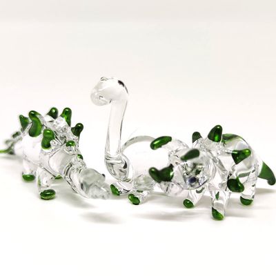 Sansukjai 3 Dinosaur Tiny Miniature Figurines Animals Hand Painted Blown Glass Art Collectible Gift Decorate (Clear Green)