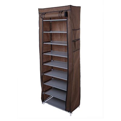 10 Tier Shoe Rack Storage Organizer, 36 Pairs Portable Double Row Shoe Rack Shelf Cabinet Tower for Closet with Nonwoven Fabric Cover (Coffee), (58 x 29 x 160)cm