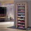 10 Tier Shoe Rack Storage Organizer, 36 Pairs Portable Double Row Shoe Rack Shelf Cabinet Tower for Closet with Nonwoven Fabric Cover (Coffee), (58 x 29 x 160)cm view 3