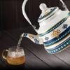 CSZhou-Retro Nostalgic Ceramic Enamel Tea Kettle, Porcelain Camping Kettle and Coffee Pot, Tea pots for Stove Top, Boil Water and Coffee, Bell Pot, 1.5L/60.8 ounce with Tea Leak (White+Blue)) view 3