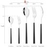 30-Piece Black Handle Mirror Wood Pattern Silverware Set for 6, JANKNG 18/8 Stainless Steel Flatware Set with Anti-Slip 5 Compartment Tray, Cutlery Sets Knife Fork Spoon for Party Kitchen view 2