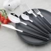 30-Piece Black Handle Mirror Wood Pattern Silverware Set for 6, JANKNG 18/8 Stainless Steel Flatware Set with Anti-Slip 5 Compartment Tray, Cutlery Sets Knife Fork Spoon for Party Kitchen view 4