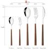 30-Piece Brown Handle Mirror Wood Pattern Silverware Set for 6, JANKNG 18/8 Stainless Steel Flatware Set with Anti-Slip 5 Compartment Tray, Cutlery Sets Knife Fork Spoon for Party Kitchen view 2