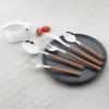 30-Piece Brown Handle Mirror Wood Pattern Silverware Set for 6, JANKNG 18/8 Stainless Steel Flatware Set with Anti-Slip 5 Compartment Tray, Cutlery Sets Knife Fork Spoon for Party Kitchen view 4