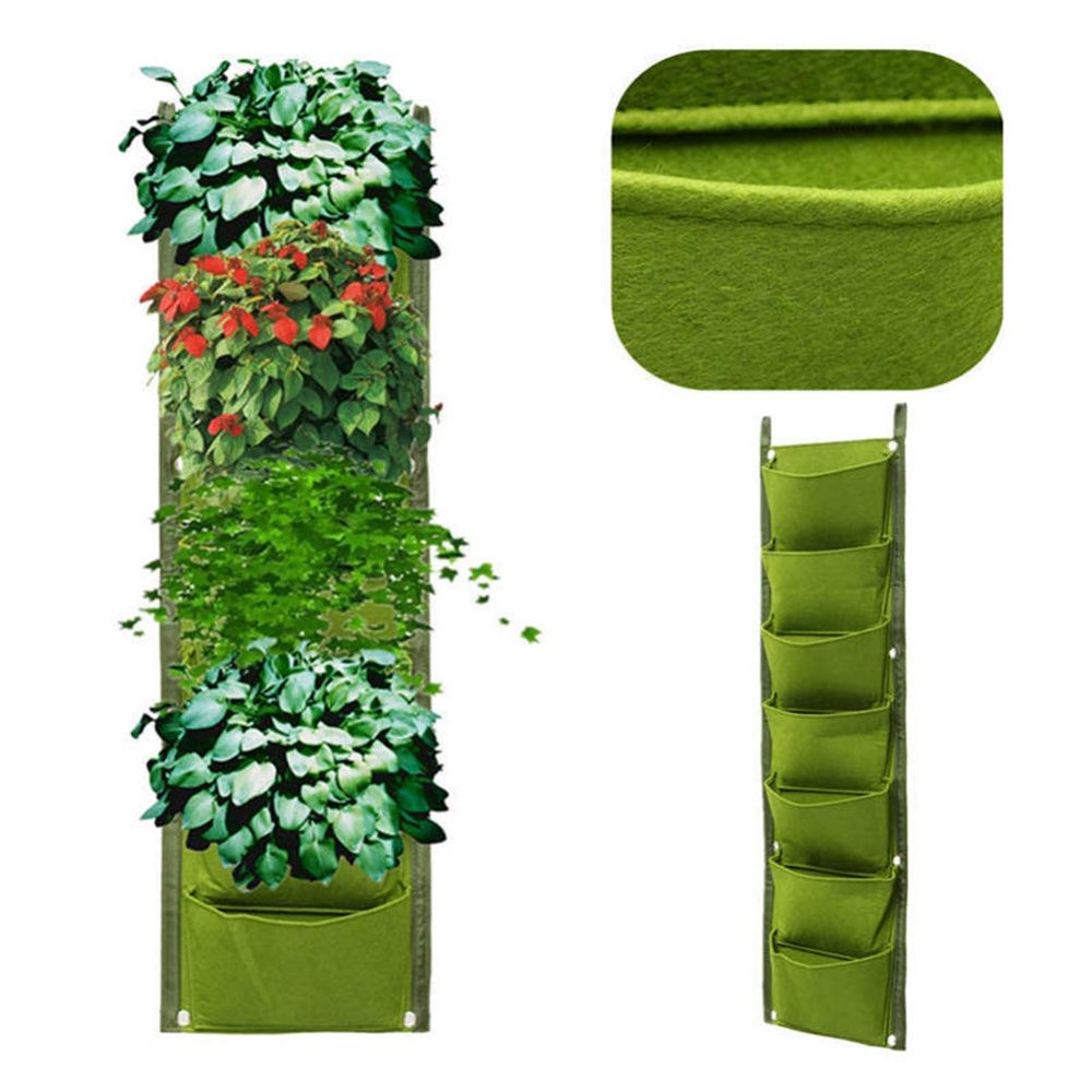Cabilock Hanging Wall Plants 7- Pocket Vertical Hanging Planter Nonwoven Fabric Hanging Garden Planter Bag Wall Plant Grow Bag for Indoor Outdoor Balcony Planting Phyto
