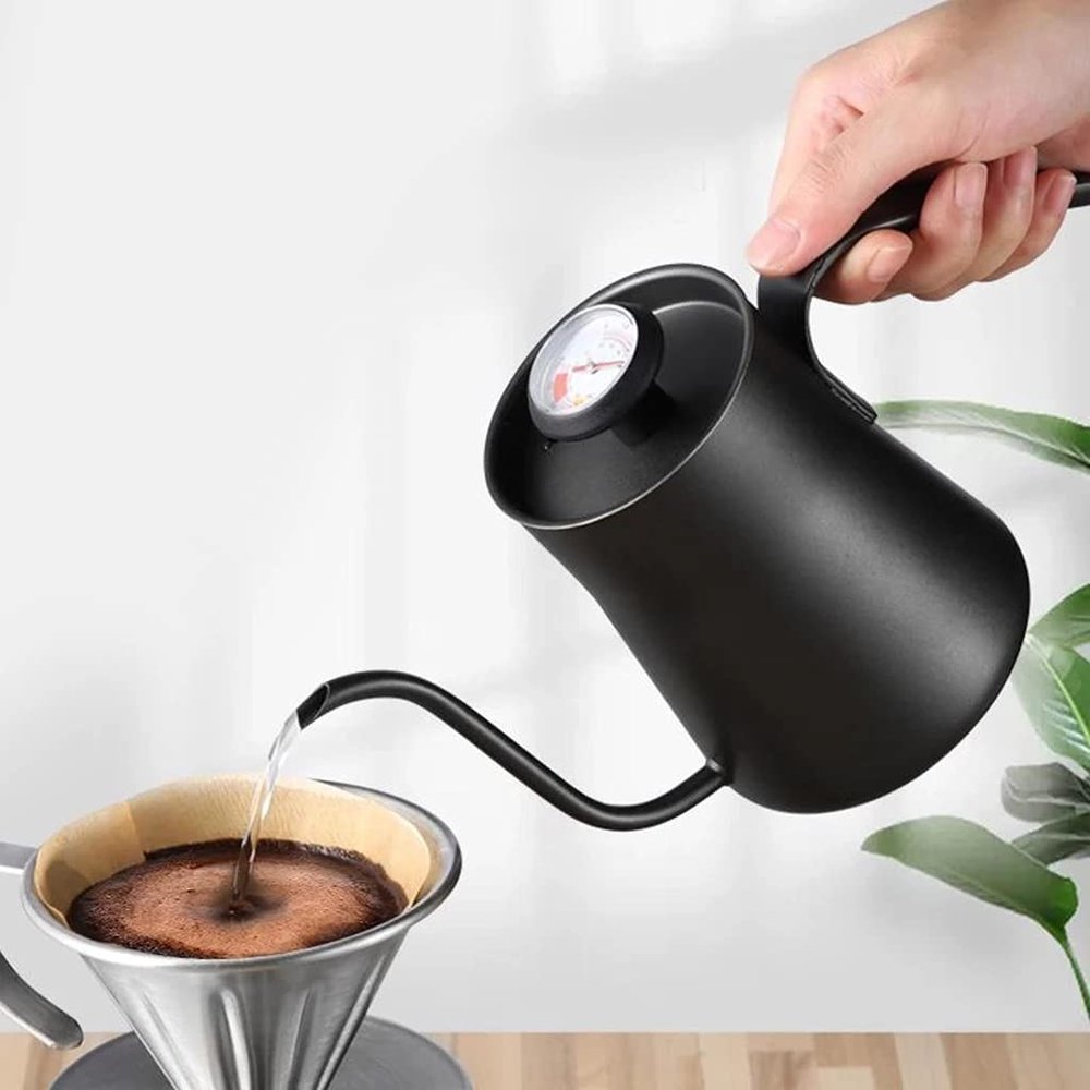 400ML Stainless Steel Coffee Drip Kettle with Thermometer Gooseneck Pour Over Coffee Tea Pot AntiRust Coffee Pots