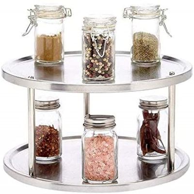 qiuqiu 2 Layer Rotating Storage Shelves, Convenient Stainless Steel Storage for Spice Tray 360 Degree Turntable Counter Cabinet Tray