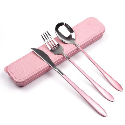 ZACOclub Portable Utensils Flatware Set,Reusable 304 Stainless Steel Cutlery Set, 3 PCS Spoon Fork Knife with Case Set(Pink)