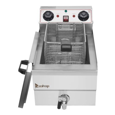 ZOKOP EH101V 8.5QT/8L Total Capacity 12.5qt/11.8l Stainless Steel Faucet Single Tank Deep Fryer 1700W Max (8L Large Fryer Blue/Large Handle)