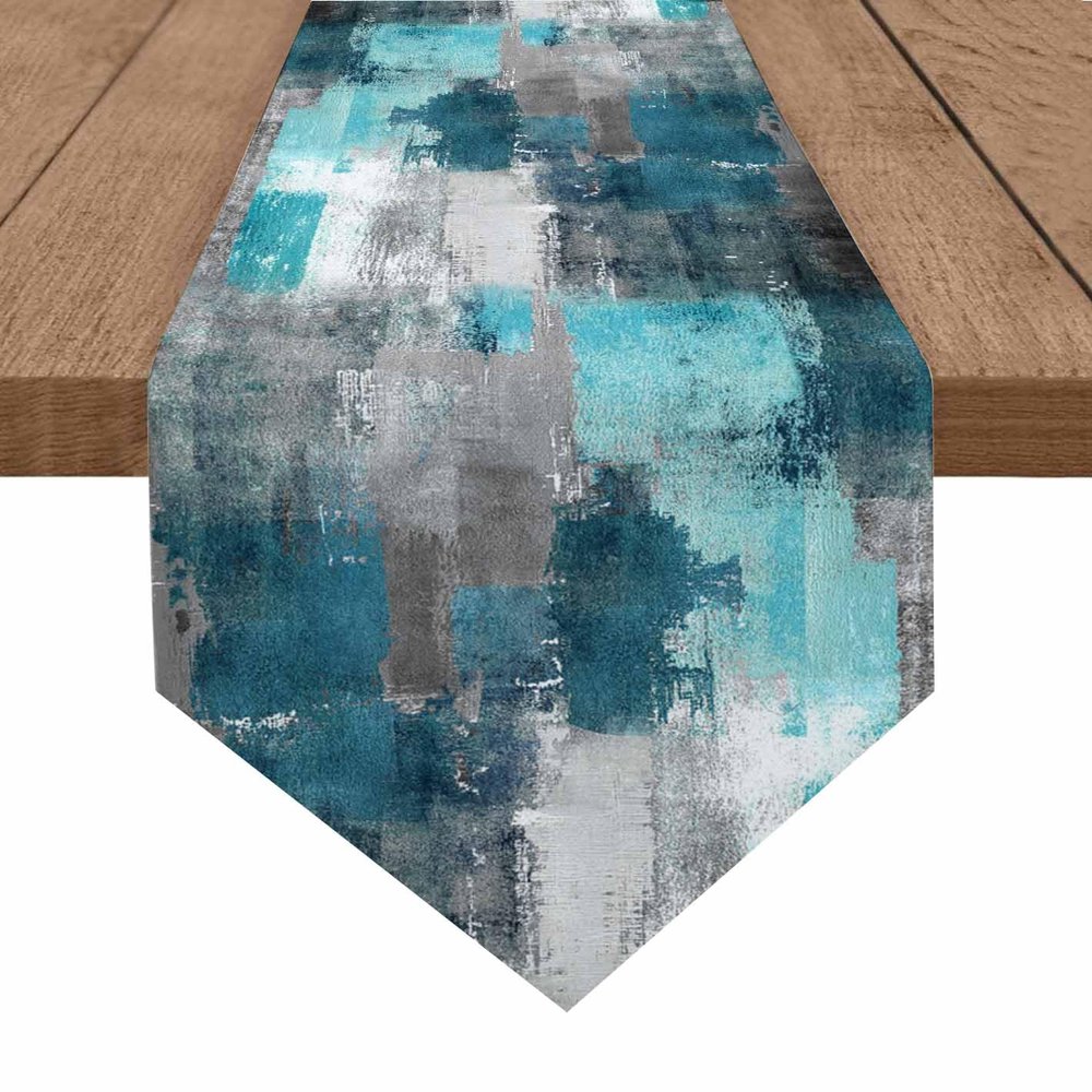 ARTSHOWING Turquoise Grey Table Runner Farmhouse Style Burlap Table Runner Modern Abstract Art Table Runners for Family Kitchen Dinning Table Decorative 13 X 108 Inch