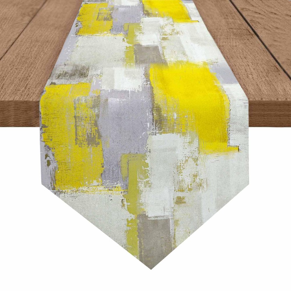 ARTSHOWING Yellow and Gray Table Runner Farmhouse Style Burlap Table Runner Abstract Modern Art Painting Table Runners for Family Kitchen Dinning Table Decorative 13 X 90 Inch