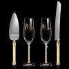 4 Piece Wedding Cake Knife and Champagne Flutes Server Set Mr and Mrs Toasting Flutes Crystal Rhinestone Cake Cutting Set for Bride and Groom Wedding Engagement Bridal Shower Gifts(Gold) view 3