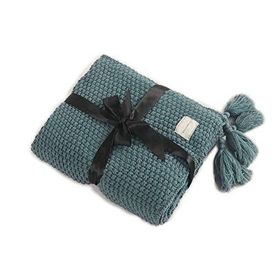 Bedding Home Sofa Knitted Throw Blanket Nordic Soft Thread Blanket with Tassel (130CMX170CM, Green)