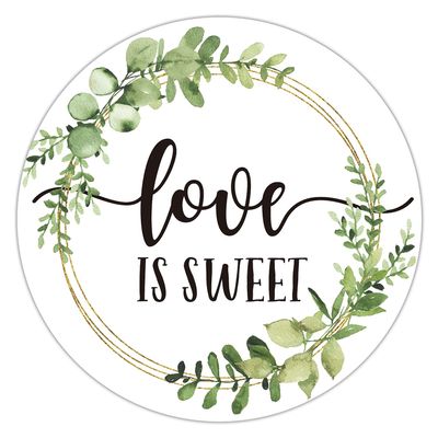 Love is Sweet Wedding Favor Stickers, Greenery Bridal Shower, 2 Inch Circle Gift Labels, Pack of 50