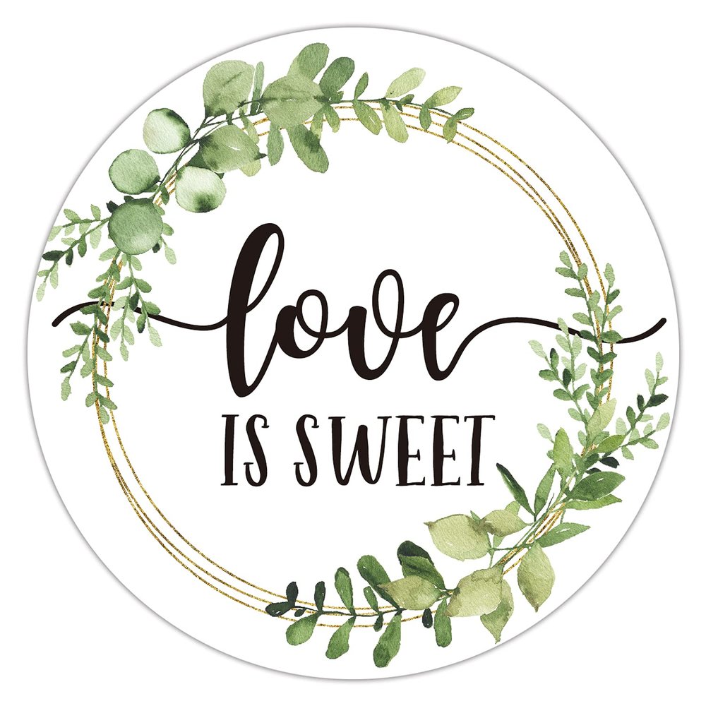 Love is Sweet Wedding Favor Stickers, Greenery Bridal Shower, 2 Inch Circle Gift Labels, Pack of 50