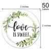 Love is Sweet Wedding Favor Stickers, Greenery Bridal Shower, 2 Inch Circle Gift Labels, Pack of 50 view 3