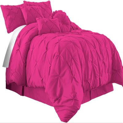 International Sheets Luxury 1000 Thread Count 100% Egyptian Cotton 7 Piece Pinch Pleat Pintuck Bedding Comforter Set (Cal-King, Hot Pink)