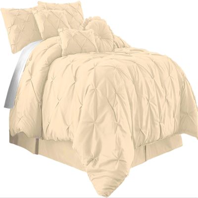 International Sheets Luxury 1000 Thread Count 100% Egyptian Cotton 7 Piece Pinch Pleat Pintuck Bedding Comforter Set (Queen, Ivory)