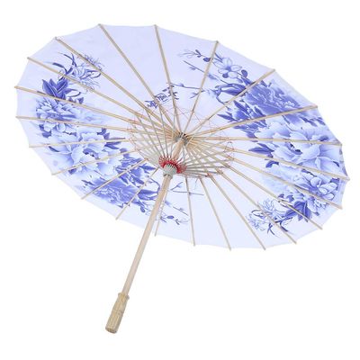 Alvinlite Bamboo Cloth Parasol Umbrella Oiled Paper Umbrella Classic Flower Umbrella for Wedding Parties Photography Costumes Cosplay(Blue)