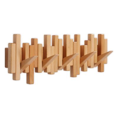 DESAINOPH Wooden Coat Rack Wall Mounted Sticks Multi Rack Solid Handmade Natural Wood Artwork with 5 Flip-Down Unique Modern Hooks for Coats Bag Hat Umbrella