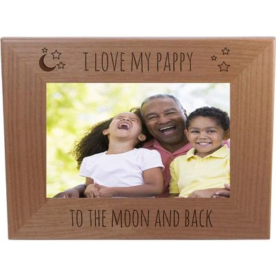 CustomGiftsNow I Love My Pappy to The Moon and Back - Engraved Natural Alder Wood Hanging/Tabletop Picture Memory Family Memorial Photo Real Wooden Frame