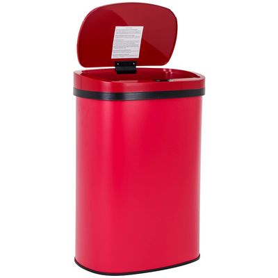 13 Gallon 50 Liter Garbage Can Kitchen Trash Can with Lid Automatic Sensor Touch Free Stainless Steel Waste Bin for Bathroom Bedroom Home Office,Red