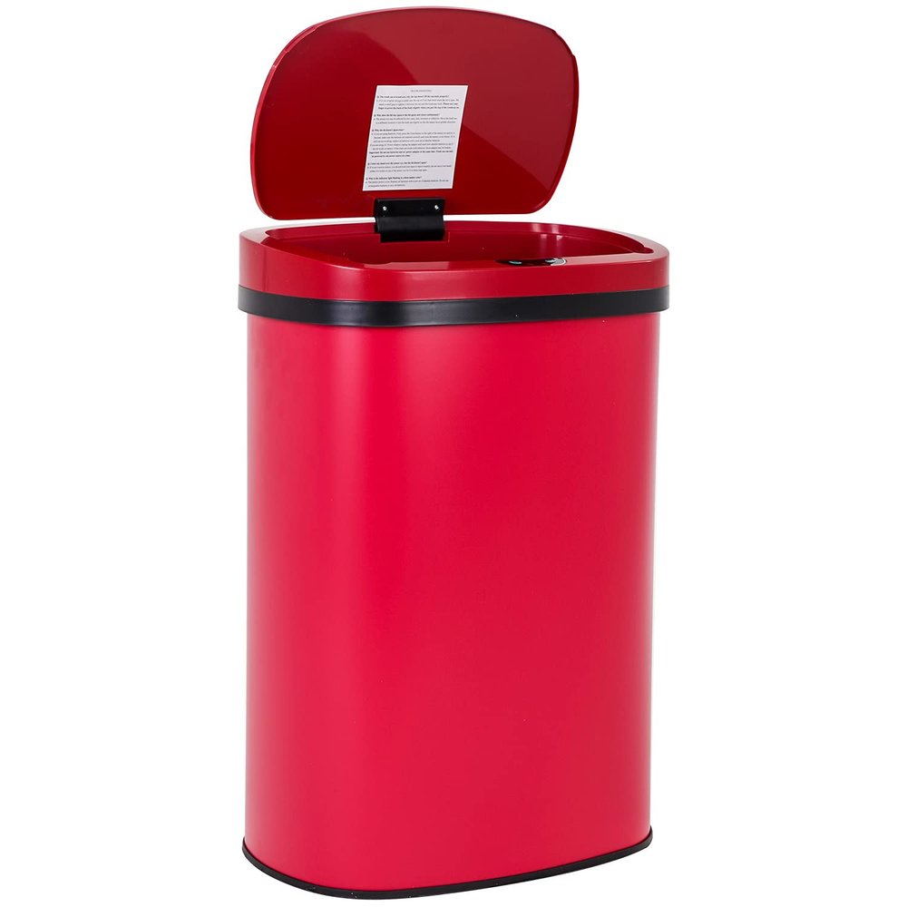 13 Gallon 50 Liter Garbage Can Kitchen Trash Can with Lid Automatic Sensor Touch Free Stainless Steel Waste Bin for Bathroom Bedroom Home Office,Red